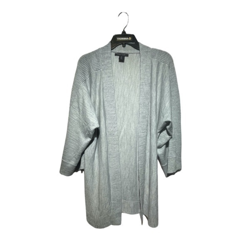 Tahari Womens Grey Knit Cardigan Open Lightweight Merino Wool Blend Size Large
